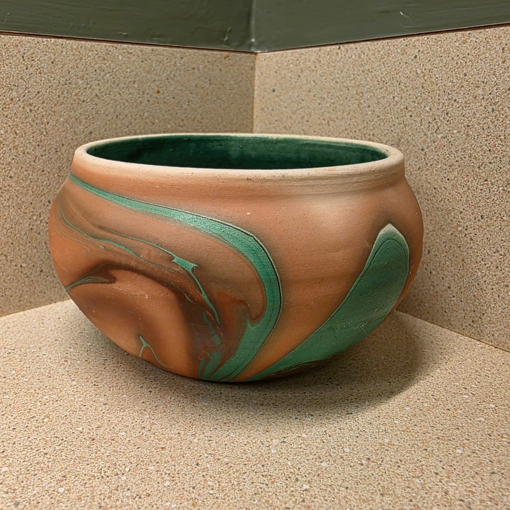 Garden of the Gods Colorado Pottery Trinket Bowl Terracotta Green Marbled Swirl